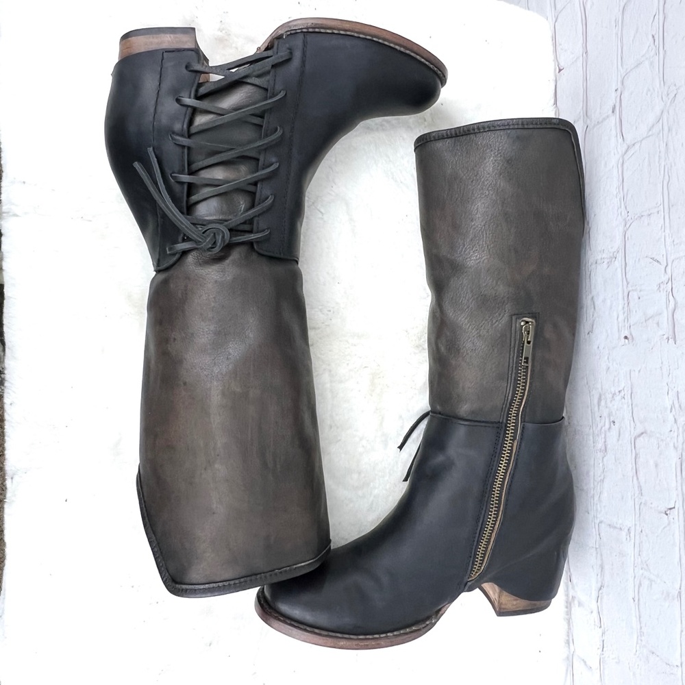 🚫SOLD! |•FREEBIRD🦅BY STEVEN•| Castle Knee High Boots Leather Lace Up Booties - Picture 7 of 16